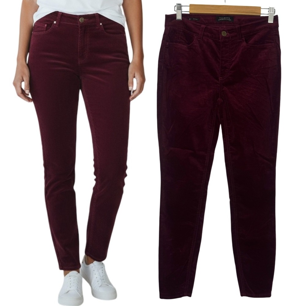 Talbots Flawless‎ Five Pocket Jeggings Burgundy Velvet Pants Size 0